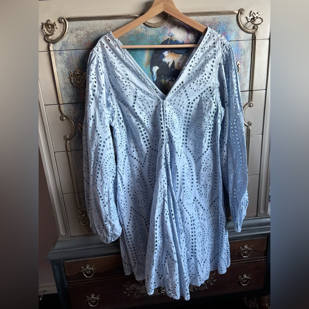 Ganni perforated Light Blue Eyelet Dress
